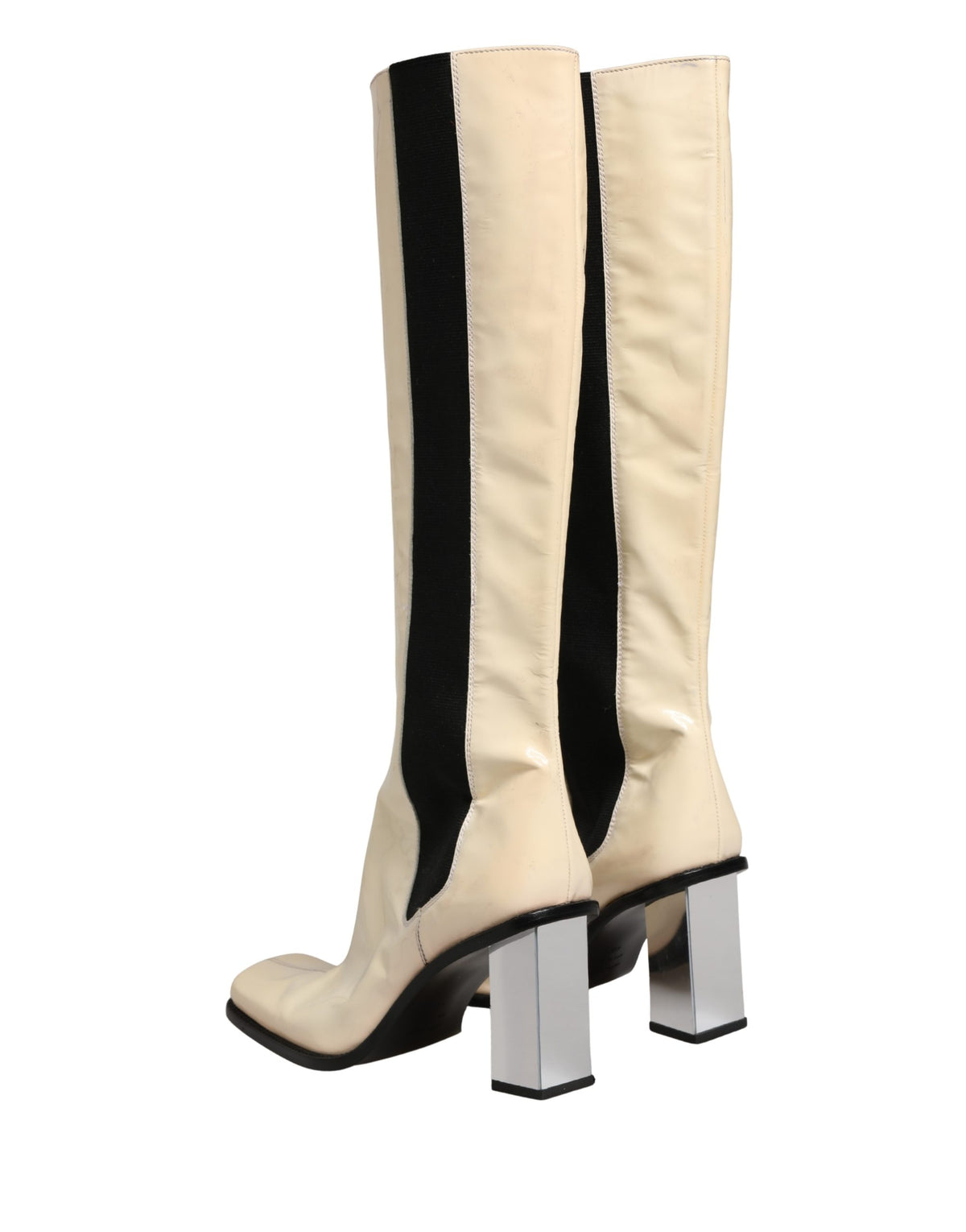Dolce & Gabbana Black and White Leather Knee High Boots