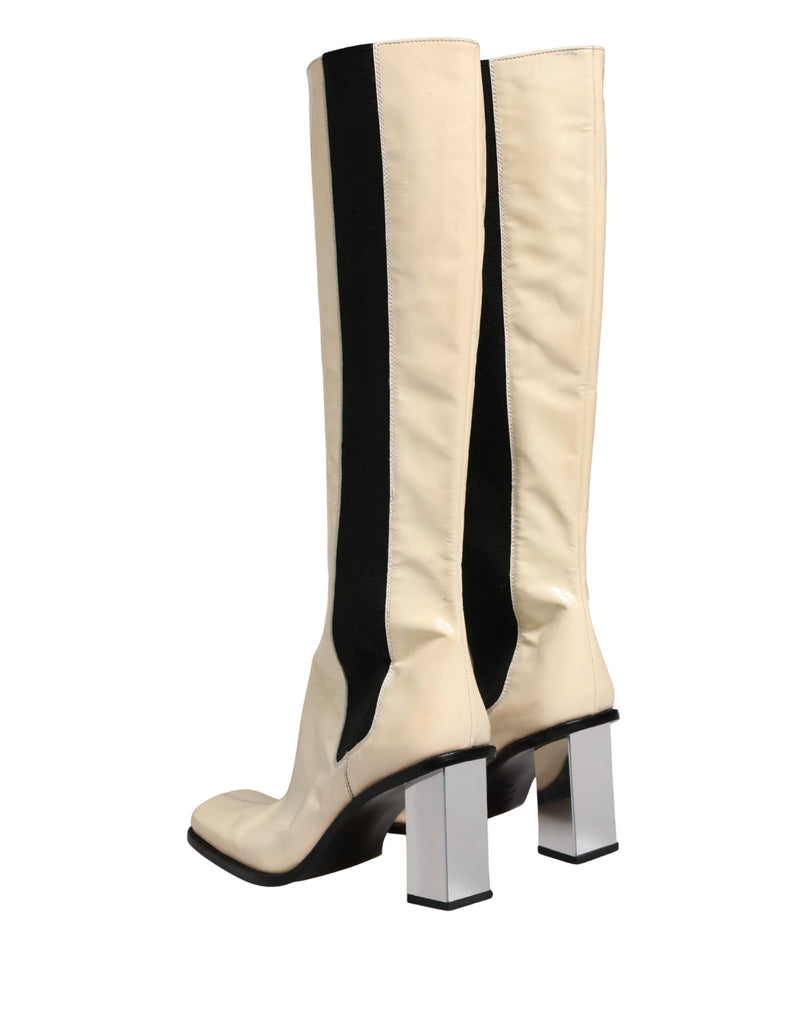Dolce & Gabbana Black and White Leather Knee High Boots