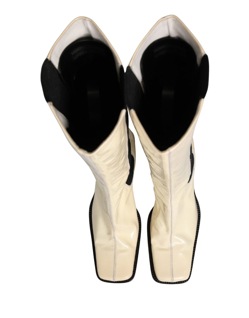 Dolce & Gabbana Black and White Leather Knee High Boots