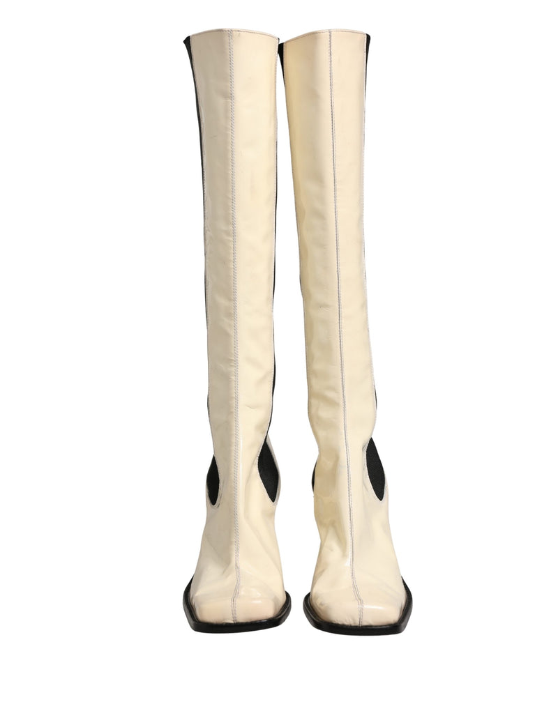 Dolce & Gabbana Black and White Leather Knee High Boots
