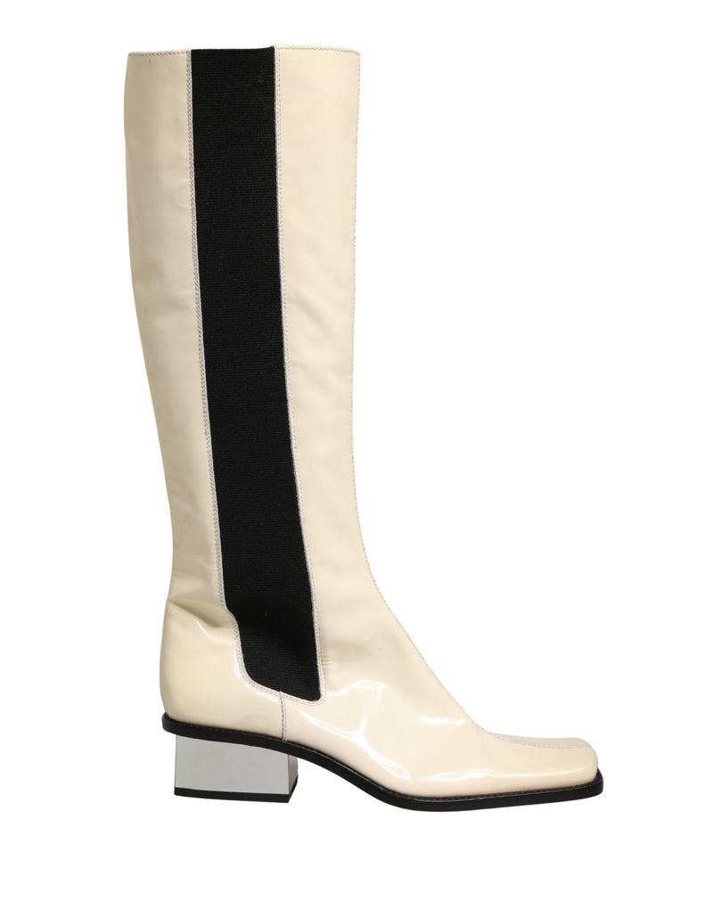 Dolce & Gabbana White Black Leather Knee High Boots