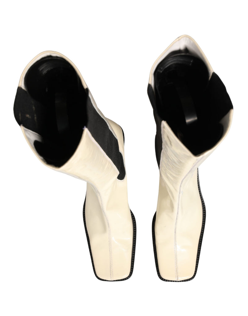 Dolce & Gabbana White Black Leather Knee High Boots