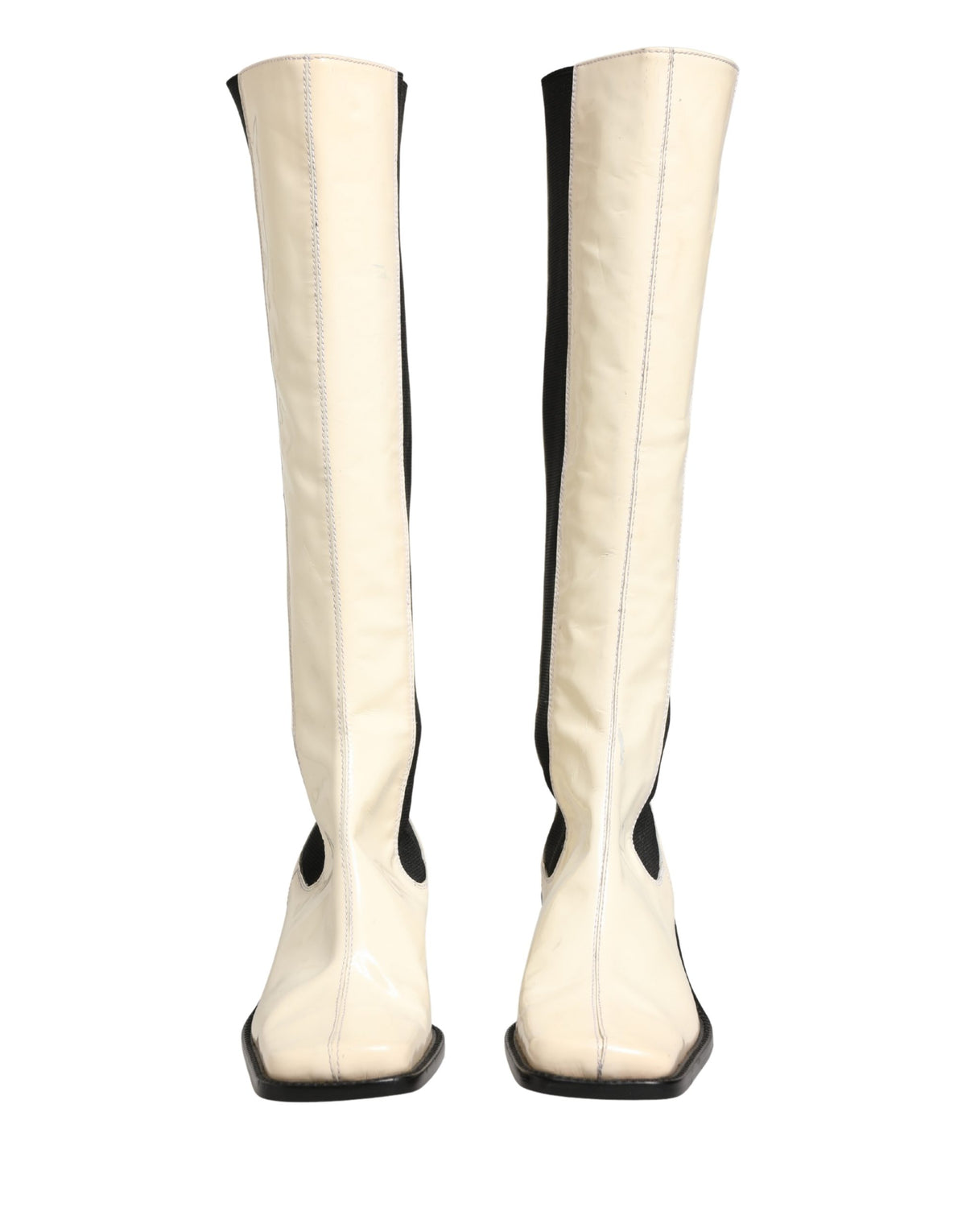 Dolce & Gabbana White Black Leather Knee High Boots