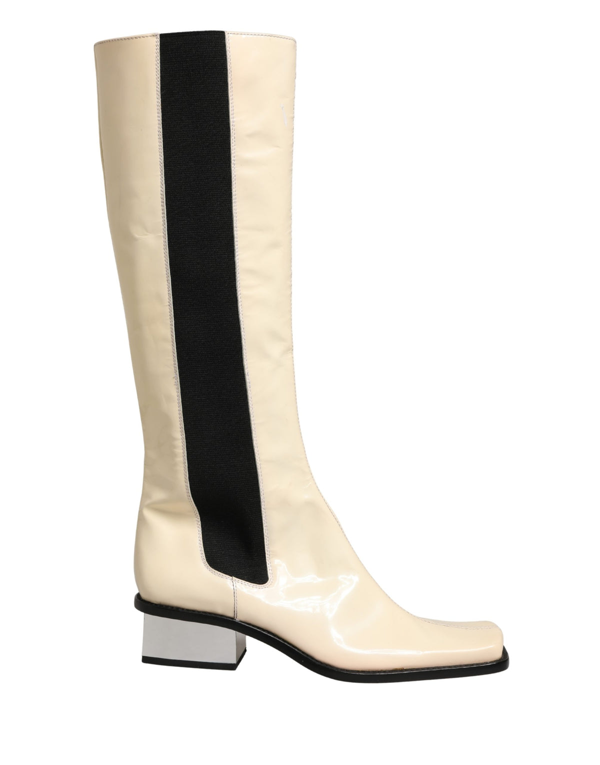 Dolce & Gabbana Black & White Leather Knee High Boots