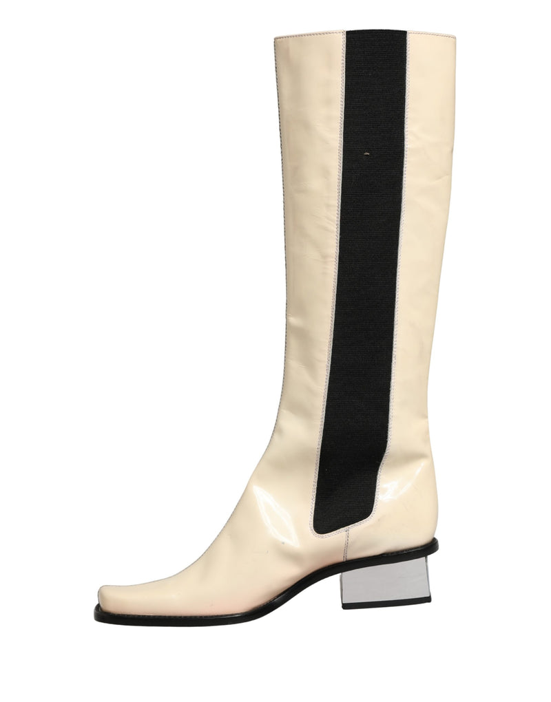 Dolce & Gabbana Black & White Leather Knee High Boots
