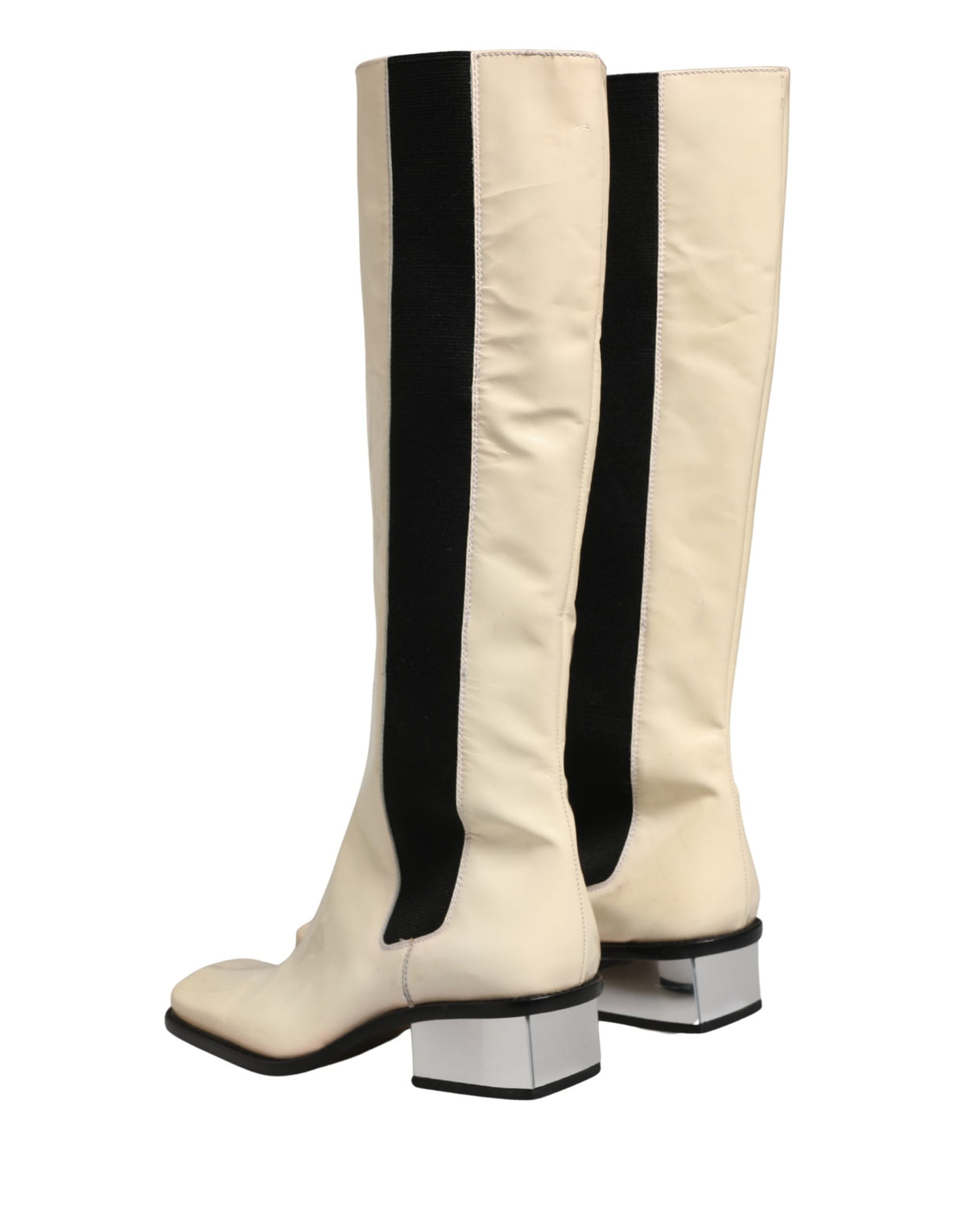 Dolce & Gabbana Black & White Leather Knee High Boots