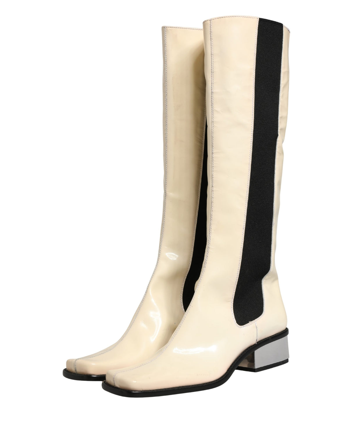 Dolce & Gabbana Black & White Leather Knee High Boots