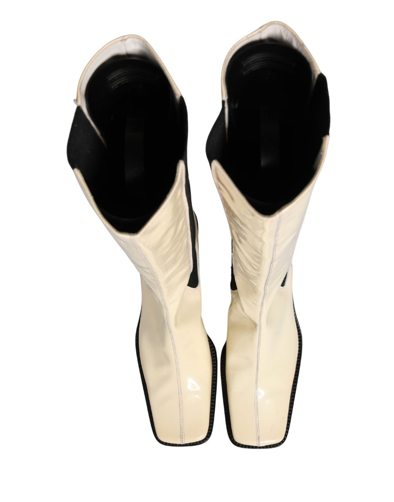 Dolce & Gabbana Black & White Leather Knee High Boots