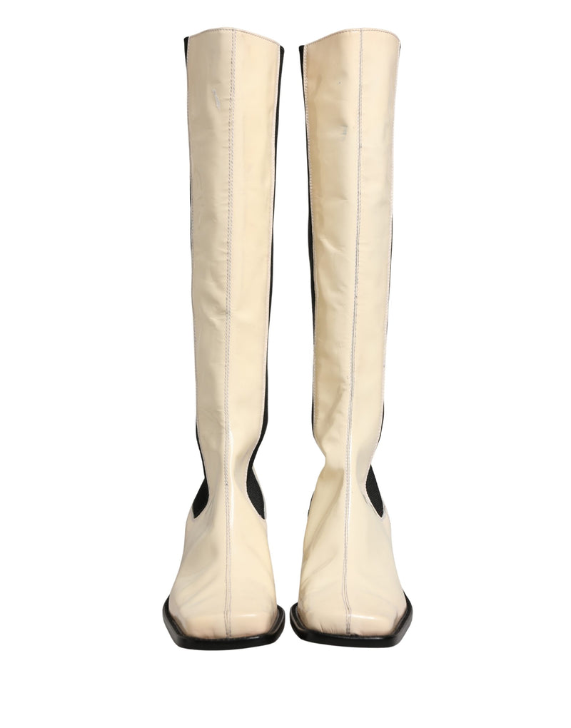 Dolce & Gabbana Black & White Leather Knee High Boots