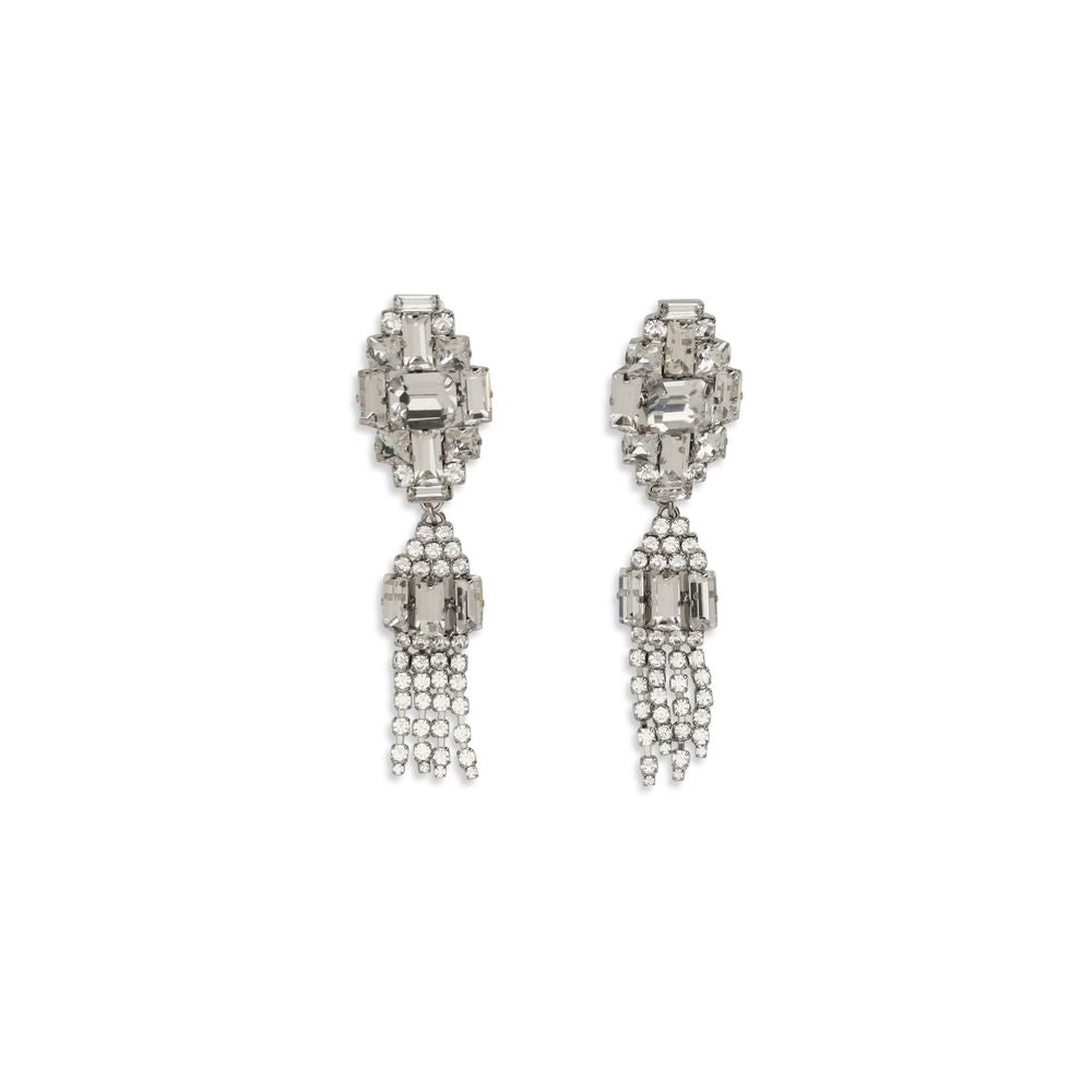 Alessandra Rich Silver Metal Earrings - Elegant Crystal Drop Design