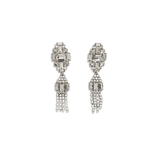 Alessandra Rich Silver Metal Earrings - Elegant Crystal Drop Design