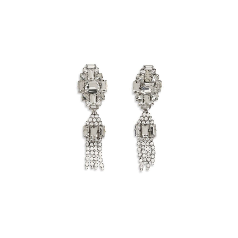 Alessandra Rich Silver Metal Earrings - Elegant Crystal Drop Design