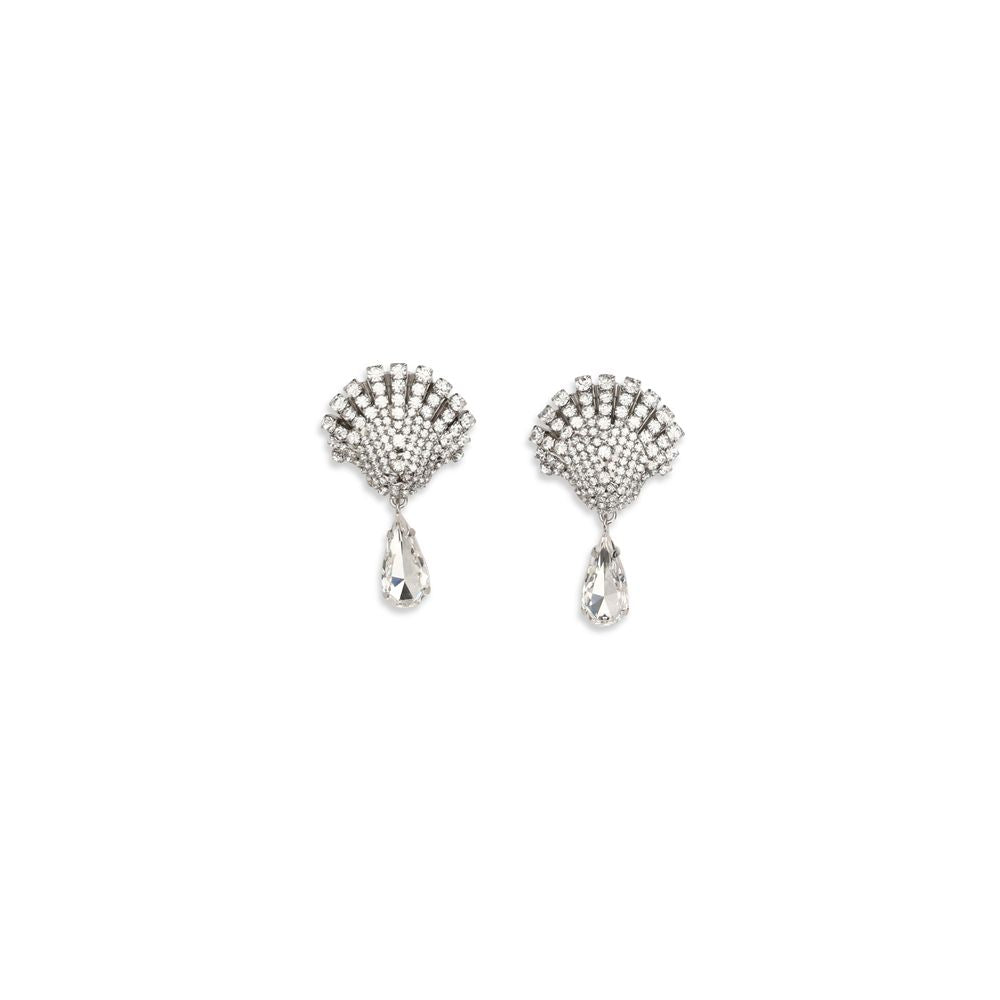 Alessandra Rich Silver Metal Earrings - Crystal Drop Design