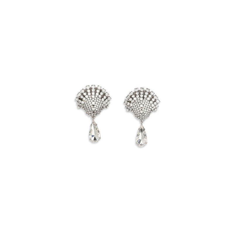 Alessandra Rich Silver Metal Earrings - Crystal Drop Design