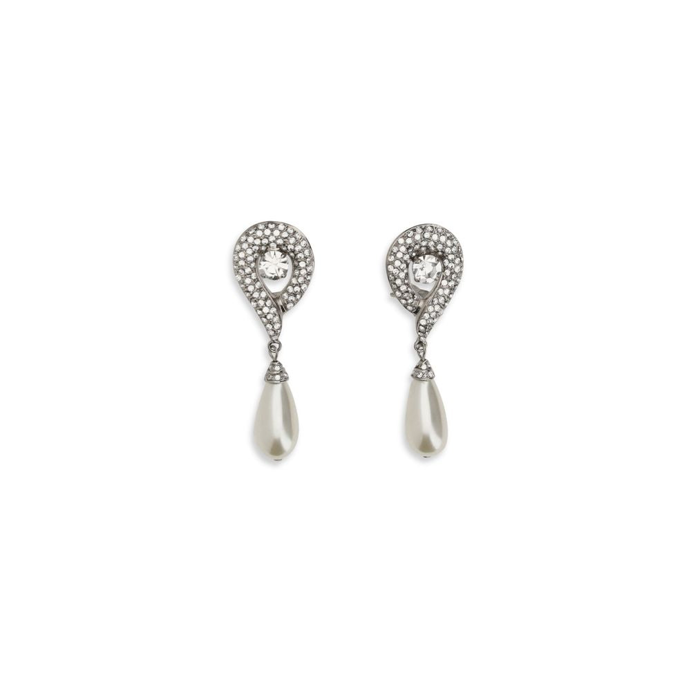 Alessandra Rich Silver Brass Earrings with Pearl Pendants