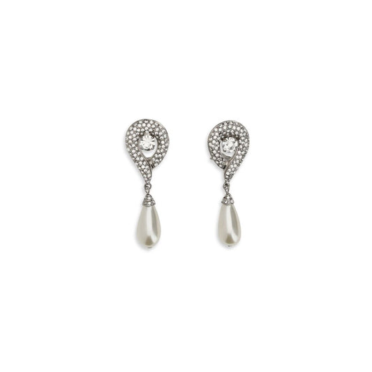 Alessandra Rich Silver Brass Earrings with Pearl Pendants
