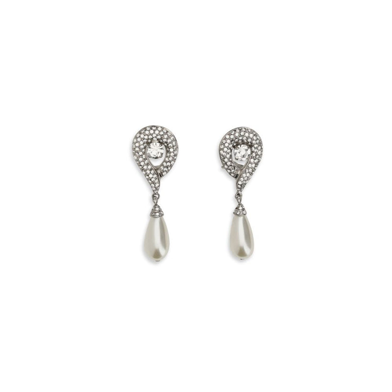 Alessandra Rich Silver Brass Earrings with Pearl Pendants