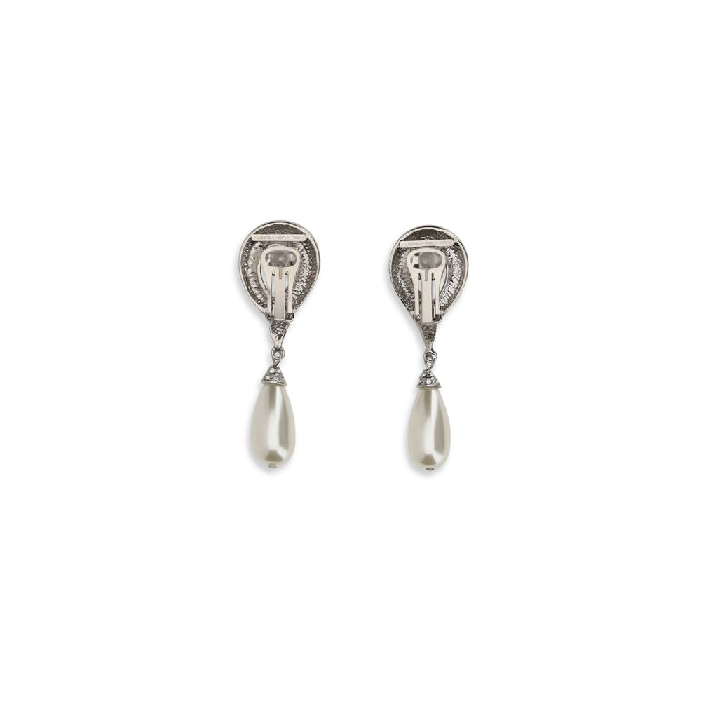 Alessandra Rich Silver Brass Earrings with Pearl Pendants