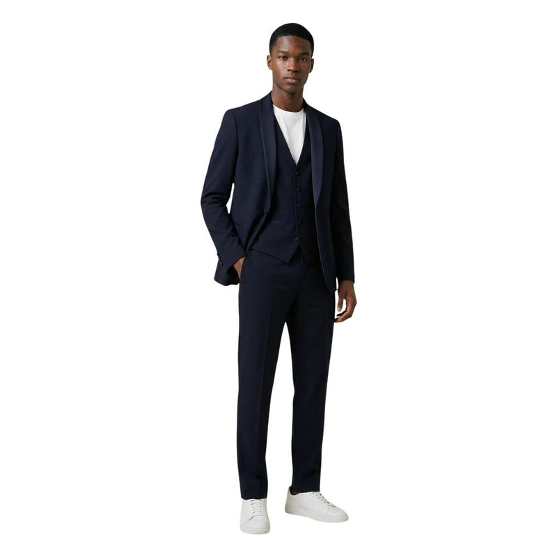 Mulish Blue Polyester Three-Piece Suit for Men