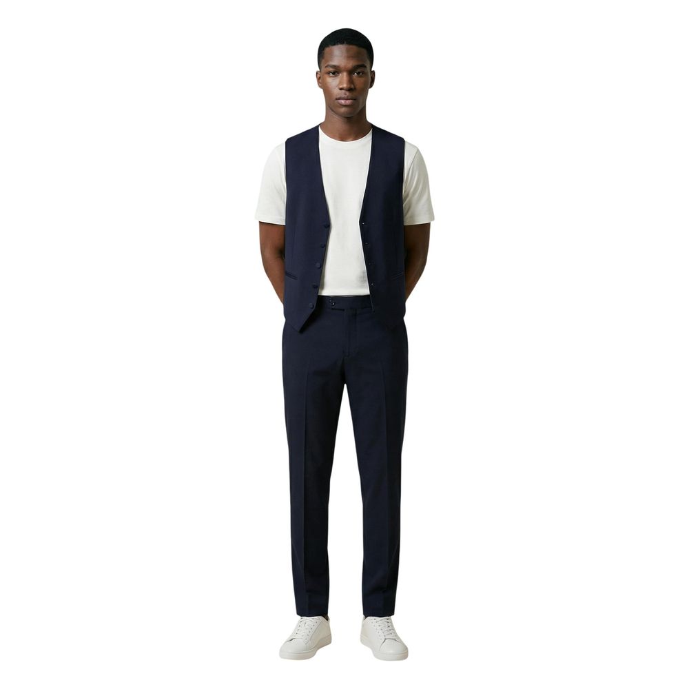 Mulish Blue Polyester Three-Piece Suit for Men