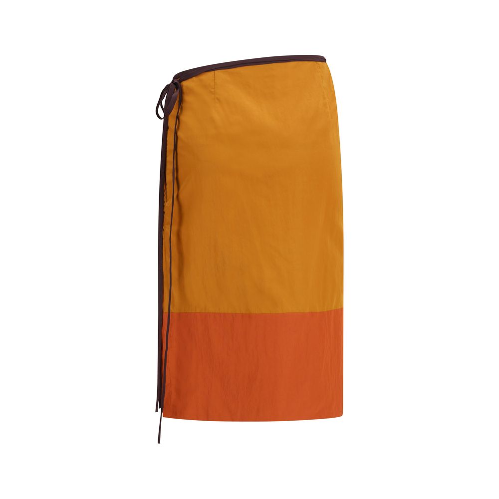Saint Laurent Orange Nylon Midi Skirt - Modern Tie-Detail Design