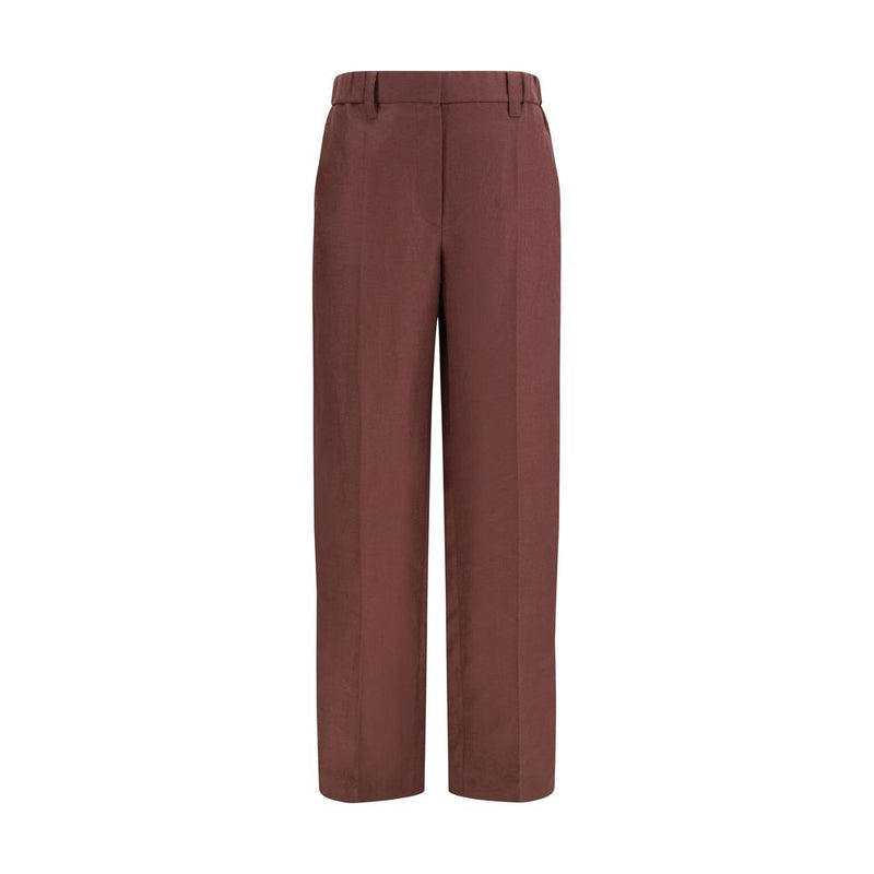 Brunello Cucinelli Brown Linen Wide-Leg Casual Pants