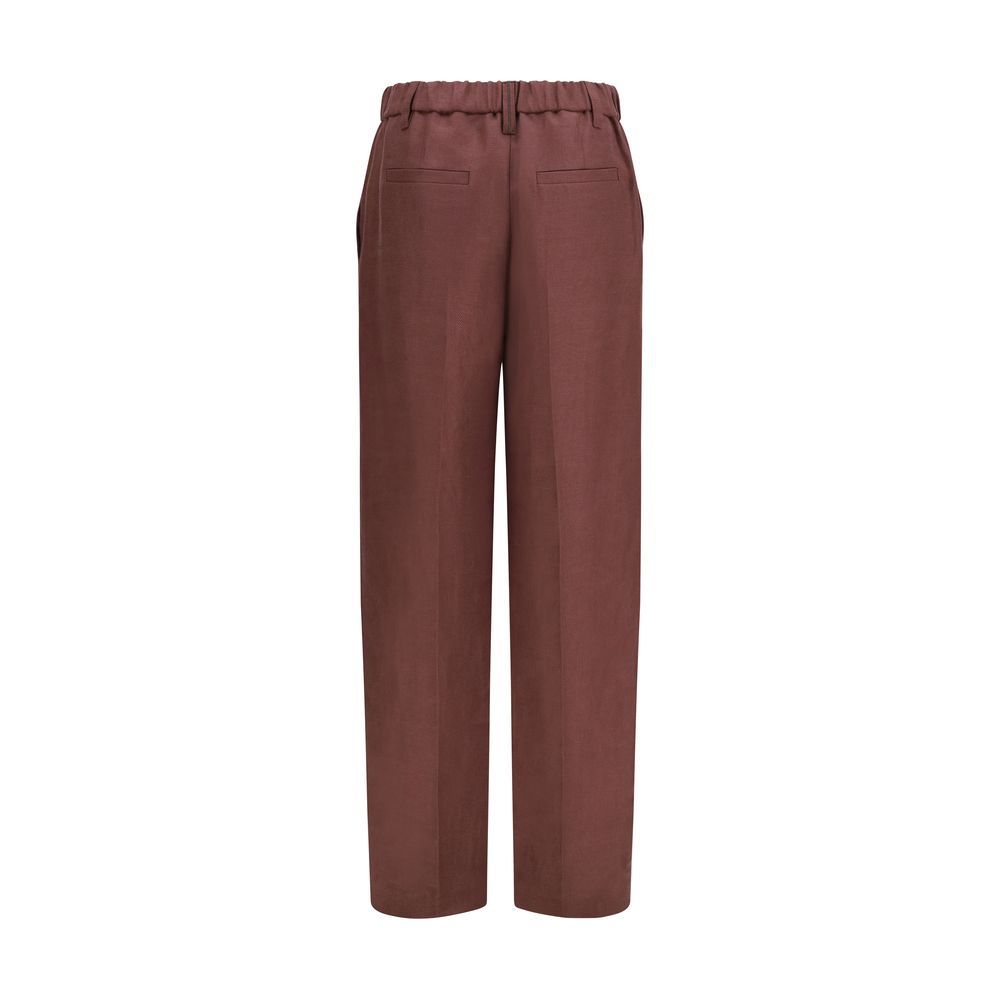 Brunello Cucinelli Brown Linen Casual Pants for Women