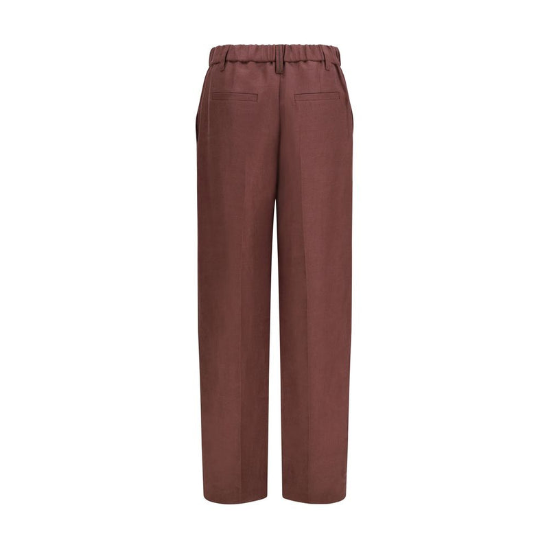 Brunello Cucinelli Brown Linen Wide-Leg Casual Pants