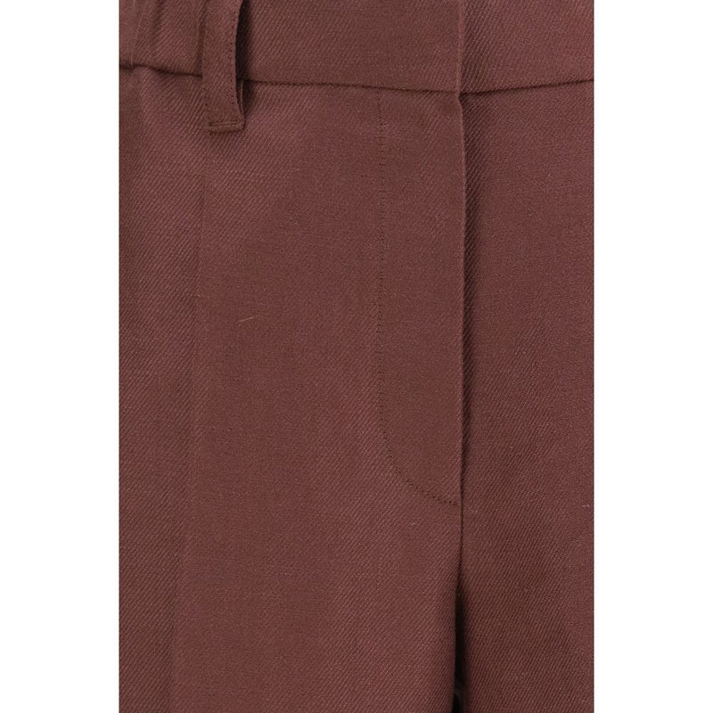 Brunello Cucinelli Brown Linen Wide-Leg Casual Pants