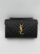 Saint Laurent SAINT LAURENT ENVELOPE SMALL Black Grained Leather Handbag