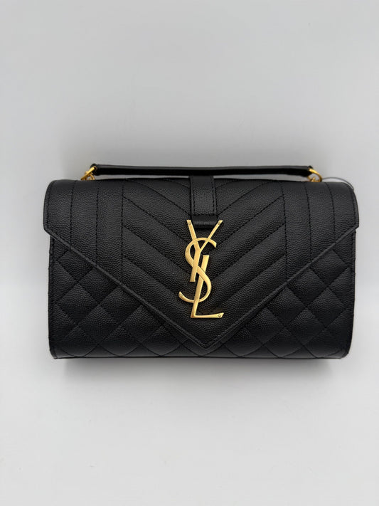 Saint Laurent SAINT LAURENT ENVELOPE SMALL Black Grained Leather Handbag