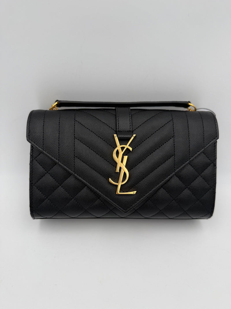 Saint Laurent SAINT LAURENT ENVELOPE SMALL Black Grained Leather Handbag