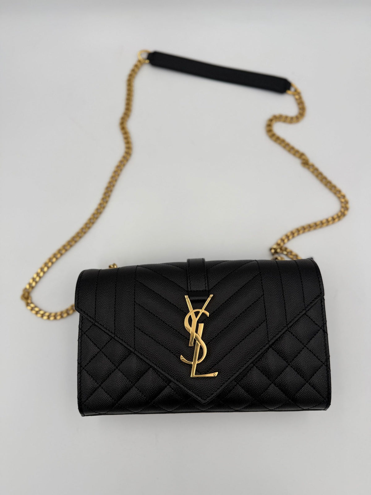 Saint Laurent SAINT LAURENT ENVELOPE SMALL Black Grained Leather Handbag