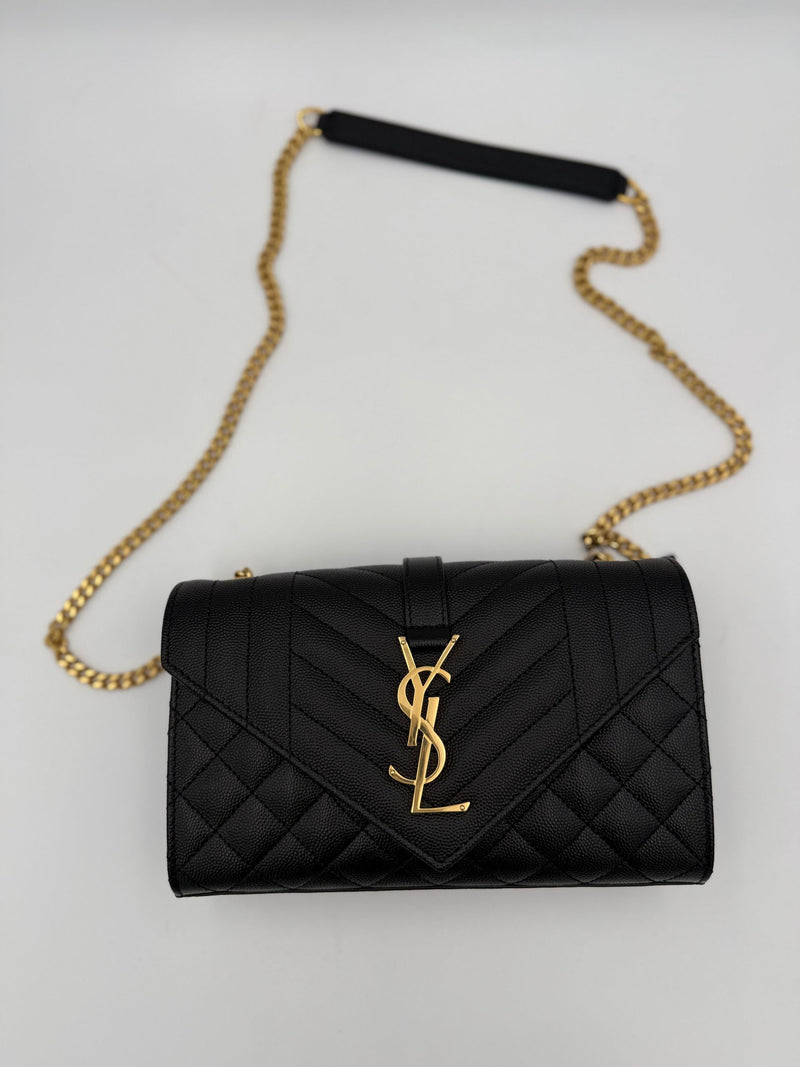 Saint Laurent SAINT LAURENT ENVELOPE SMALL Black Grained Leather Handbag