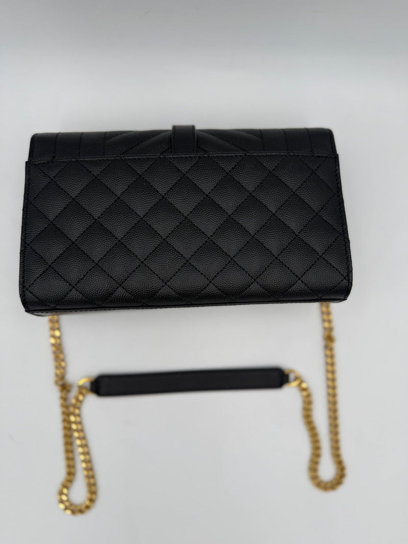 Saint Laurent SAINT LAURENT ENVELOPE SMALL Black Grained Leather Handbag