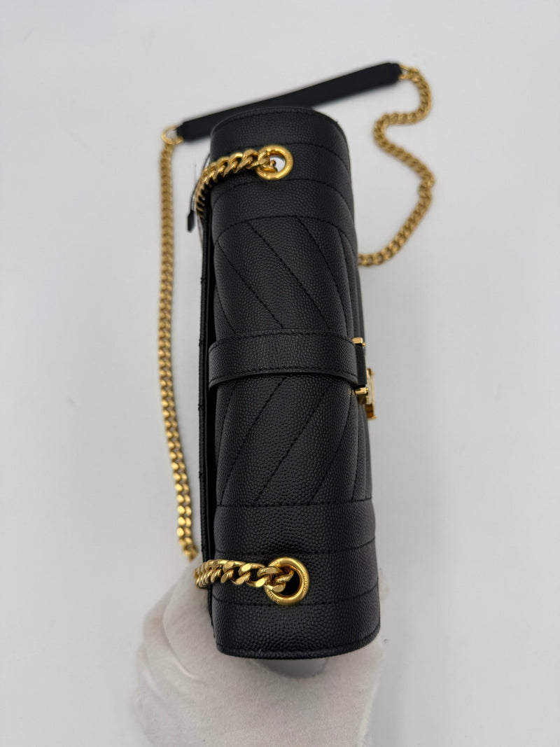 Saint Laurent SAINT LAURENT ENVELOPE SMALL Black Grained Leather Handbag