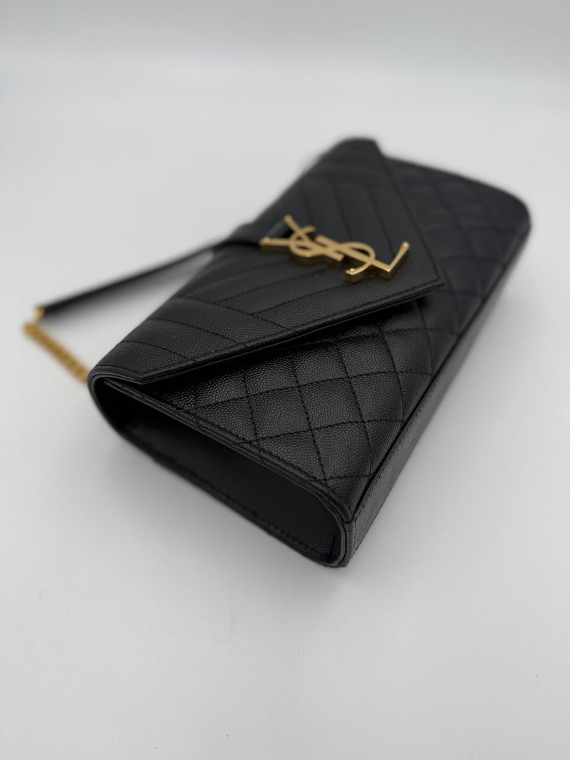 Saint Laurent SAINT LAURENT ENVELOPE SMALL Black Grained Leather Handbag