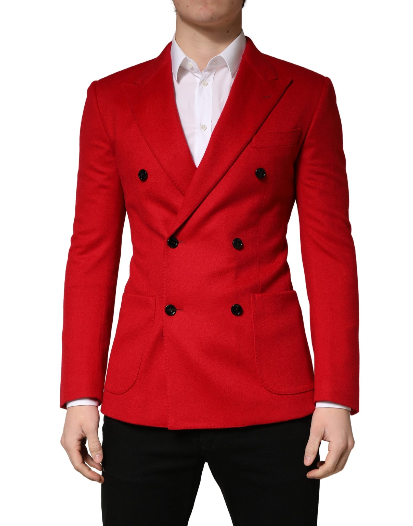 Dolce & Gabbana Manteau Blazer Ajusté en Cachemire Rouge
