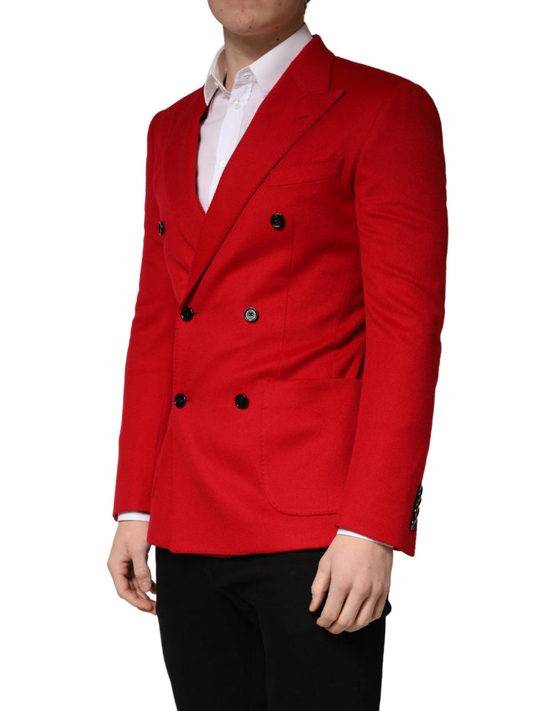 Dolce & Gabbana Red Cashmere Slim Fit Coat Jacket Blazer
