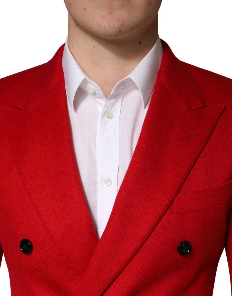 Dolce & Gabbana Red Cashmere Slim Fit Coat Jacket Blazer