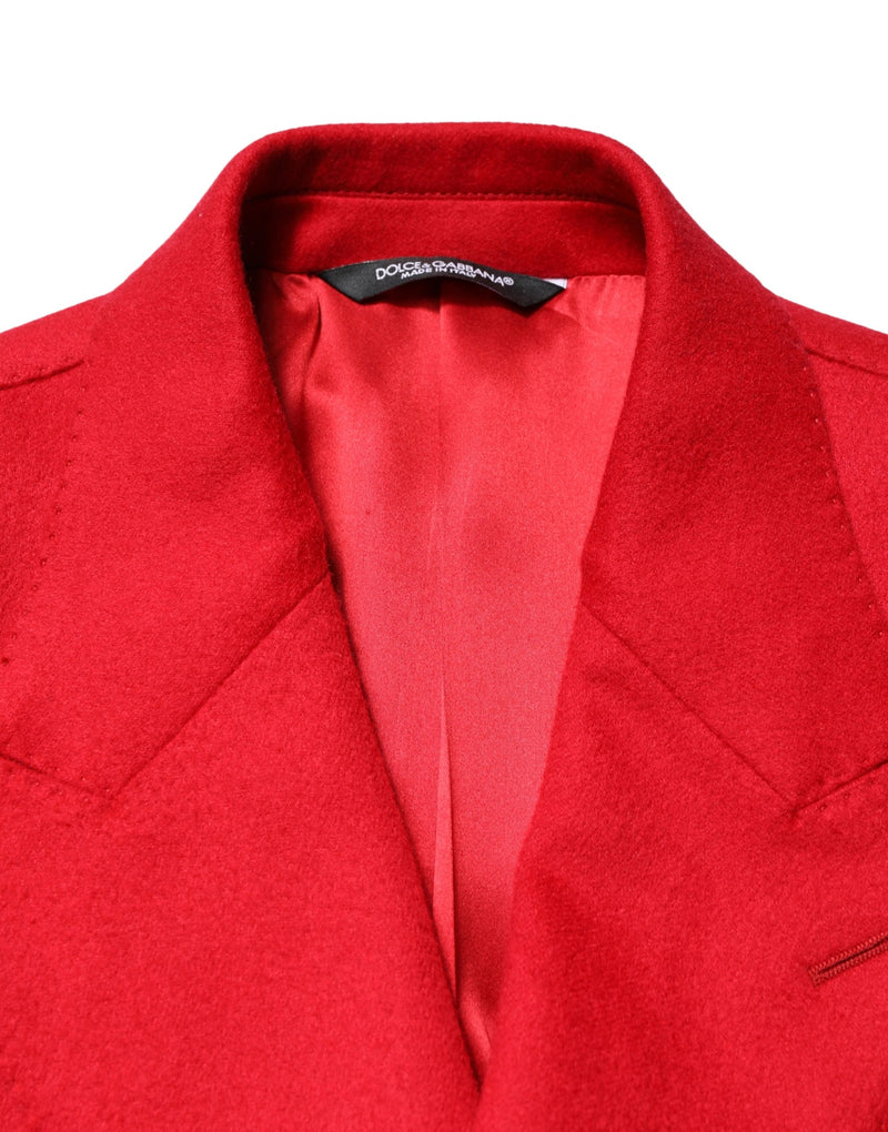 Dolce & Gabbana Red Cashmere Slim Fit Coat Jacket Blazer