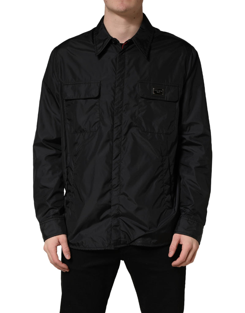 Veste chemise Dolce & Gabbana noire à manches longues avec plaque logo