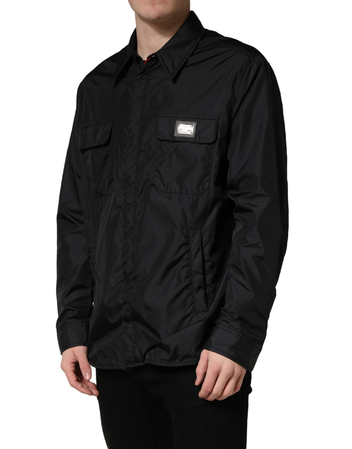 Veste chemise Dolce & Gabbana noire à manches longues avec plaque logo