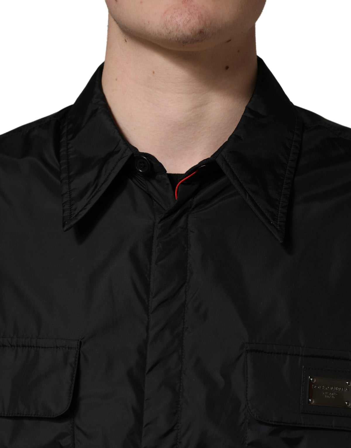 Veste chemise Dolce & Gabbana noire à manches longues avec plaque logo
