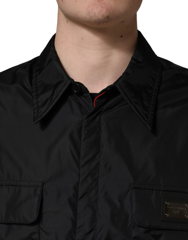 Veste chemise Dolce & Gabbana noire à manches longues avec plaque logo
