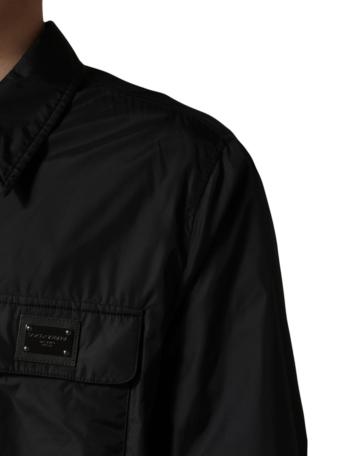 Veste chemise Dolce & Gabbana noire à manches longues avec plaque logo
