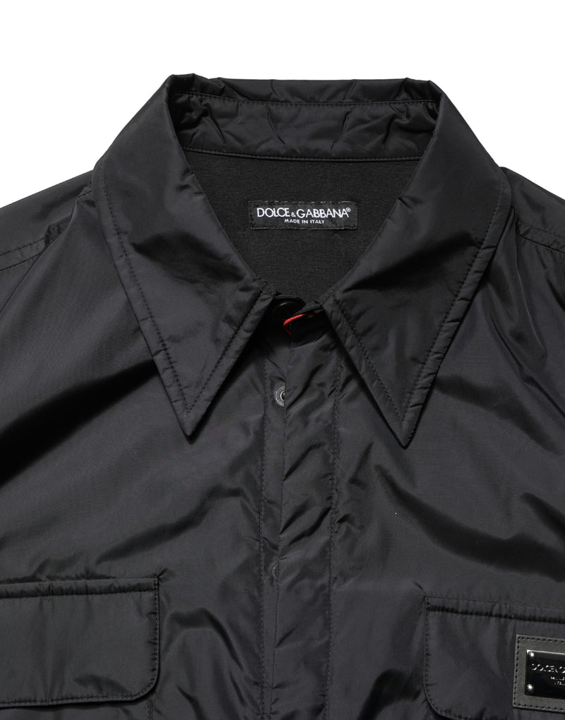 Veste chemise Dolce & Gabbana noire à manches longues avec plaque logo