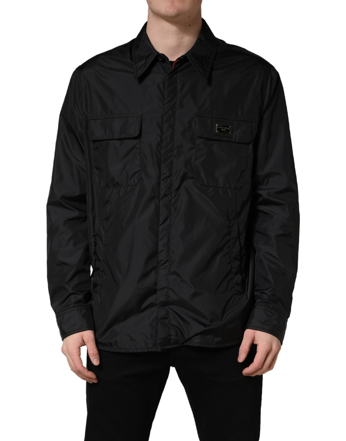 Veste chemise Dolce & Gabbana noire à manches longues avec plaque logo