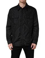 Veste chemise Dolce & Gabbana noire à manches longues avec plaque logo