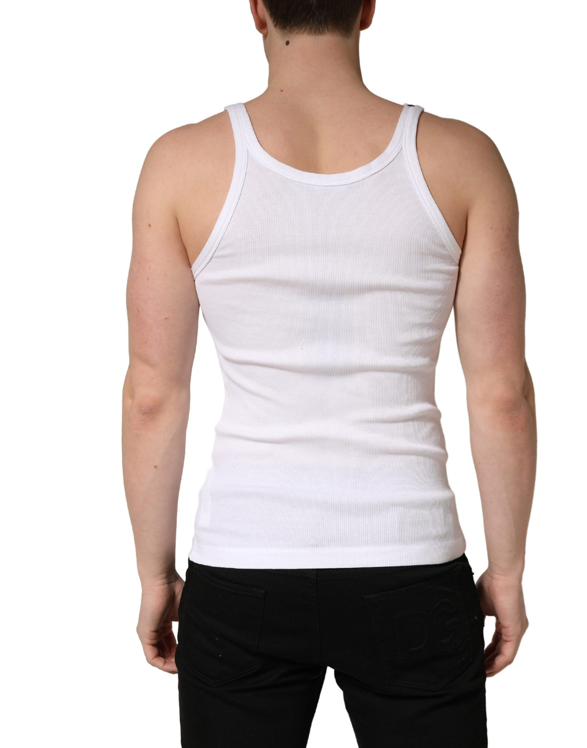 Débardeur côtelé blanc en coton sans manches Dolce & Gabbana